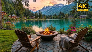 Calming Spring Ambience Lakeside with Warm Campfire, and Soothing Nature Sounds for Relaxation