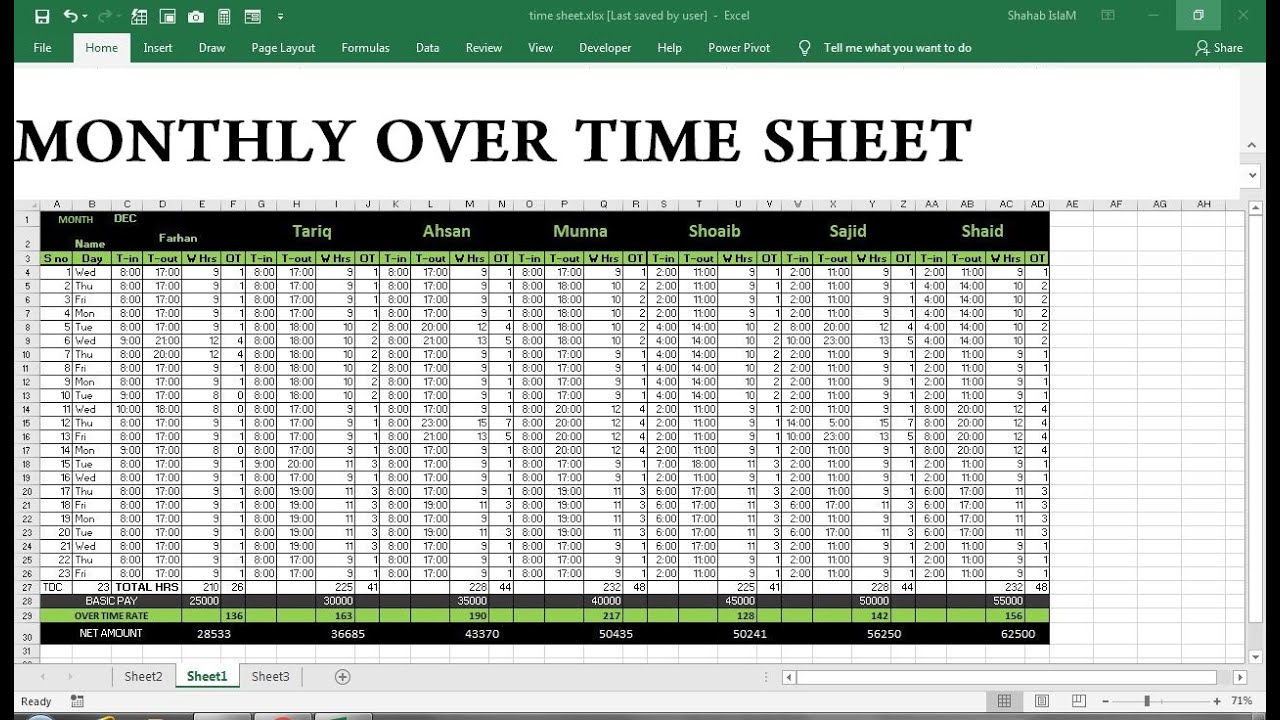 How To Make Monthly Overtime Sheet Excel - YouTube