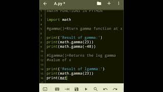 Math functions in #python #Part13 #gamma( ) #lgamma( ) #log1p( ) #ldexp( )