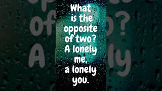 What is the opposite of two A lonely me, a lonely you.