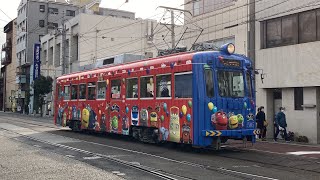 阪堺電車501形愛車505編成チャギントンラッピング天王寺駅前行きと701形愛車704編成我孫子道行き発車シーン