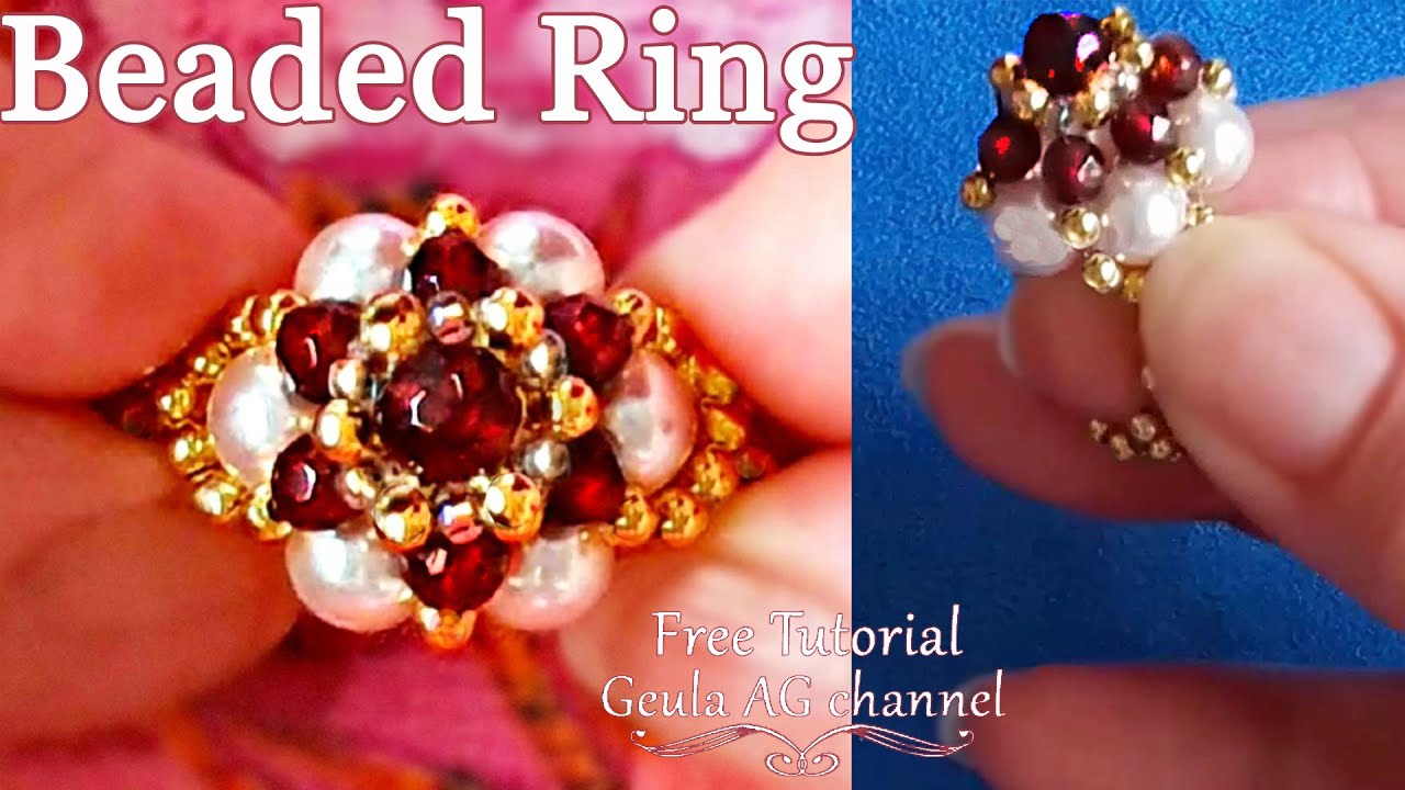 Beaded Ring Pearl Garnet Stone Beads Diy Ring Youtube