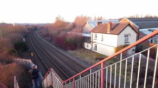 37608 in its new livery with 37604 thrashes away from Stoke junction on a test train