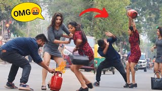 Gas Cylinder Blast Prank on Cute Girls 💣😳 @PrankBuzz