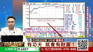 2024/04/24功夫期貨 曾英杰 大探極期貨系統結合技術分析 KD指標K值D值RSV目前介於20~80之間 大盤區間震盪 支撐觀察19500