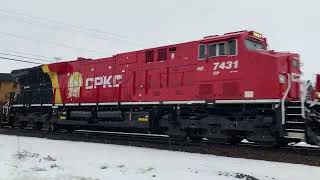 A brand new CPKC #7431 takes a stroll through North East, PA