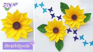 DIY 💗 - Como hacer un GIRASOL Gigante de papel / Flores / Paper Sunflower / Lindas y Fácil🌻🥰