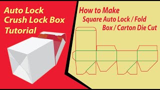 How to make square auto lock box / Carton die cut / Dieline Full Tutorial