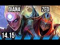 DIANA vs ZED (MID) | Quadra, Rank 7 Diana, Legendary, 17/3/6 | NA Challenger | 14.15