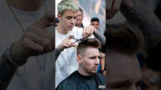 Justin Bieber and Messi in a hair salon  #justinbieber #messi