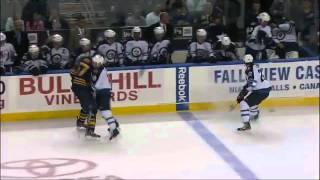 Jim Slater big hit on Tyler Myers (Nov 8, 2011)