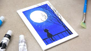 Pintura acrílica solo 3 colores - Pintura paisaje claro de luna