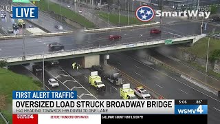 I-40 traffic reduced to one lane after oversized load hits Broadway Bridge
