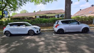 Lowered Suzuki Swift Sport cars: comparing grey ZC31S \u0026 white ZC33S. Differences in generations