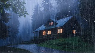 Goodbye Insomnia With Heavy RAIN Sound | Rain Sounds On Old Roof In Foggy Forest At Night, ASMR