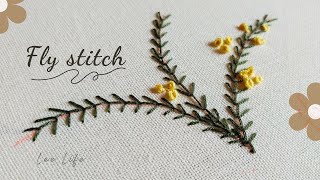 フライステッチ リーフ刺繍 - 小さな葉っぱの美しい手刺繍ステッチ