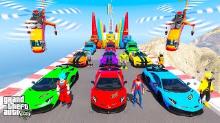 SPIDERMAN Epic Mega SKYLIFT RAMP Challenge for Cars and Planes ! SuperHero Hulk Venom Goku – GTA 5