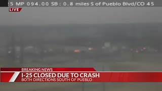 I-25 south of Pueblo closed in both directions after large crash