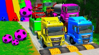 TRANSPORTING PIXAR CARS \u0026 FRUITS WITH COLORED \u0026 JOHN DEERE vs CLAAS vs TRACTORS - BeamNG.drive #962