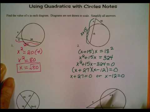 Using Quadratics with Circles Notes Using Quadratics with Circles Notes
