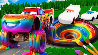 Rainbow Pit Transform In Big \u0026 Small: Lightning Mcqueen \u0026 Mater vs Pixar Cars! Beam.NG Drive!