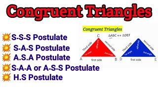 Congruent Triangles || SSS, SAS, ASA, HS Postulates || congruency of Triangles ||