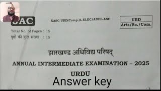 JAC Class 12th Urdu Elective Answer key 2025 Exam