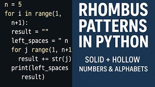 Python Rhombus Pattern Programs | Numbers & Alphabets | Solid & Hollow Rhombus in Python
