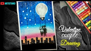 Romantic Anime Couple Drawing with Oil Pastels - step by step  Valentine day special drawing