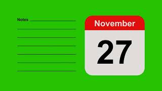 Green Screen Animation of Calendar Date of November 27 2025