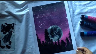 watercolour painting ✨| moon| night|#watercolourart