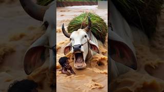 Heavy loaded cow fell into river farmers rescued cow #humanity #cow #animals #rescueanimals