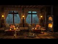 cozy living room with warm fireplace ambience in a rainy night 🌧️ smooth jazz music to stress relief