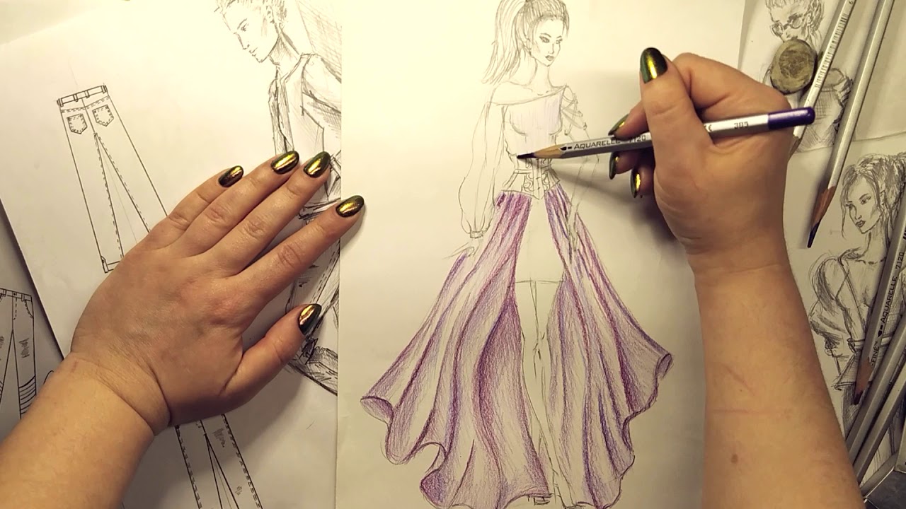 How To Draw Quick Fashion Sketch With Colored Pencils. Colored Pencils ...