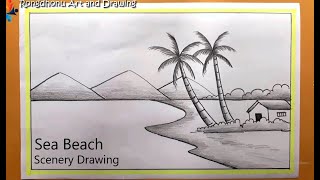 How to draw Sea Beach Scenery | Beach Drawing Scenery | Step by step (easy draw)