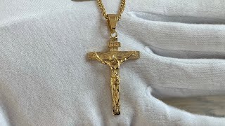 PENDENTIF CROIX JESUS ACIER OR