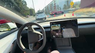 Tesla Model 3 2024 FSD v12.5.2 and a blocked road