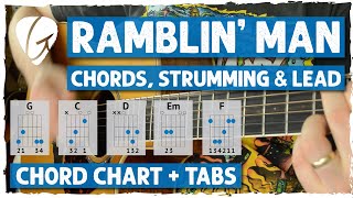 Ramblin' Man Guitar Lesson + Tutorial | Easy Chords \u0026 Strumming + Lead Guitar | Allman Brothers Band