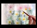 水彩画 コスモスと秋明菊の花を透明水彩で描く watercolor 制作過程