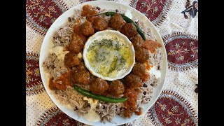 Afghan sticky rice with meatballs (طرز تهیه کیچری قروت)