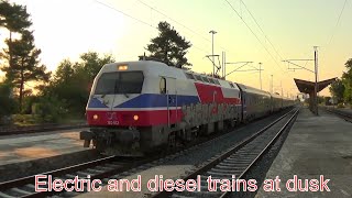 Electric and diesel trains at Paleofarsalos station (July 2017)