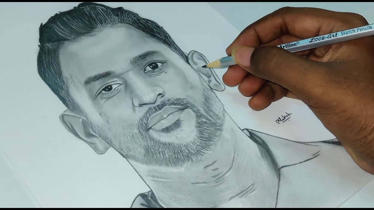 How To Draw MS Dhoni| How To Draw Dhoni Step By Step - YouTube