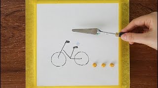 Seaside Bicycle Landscape Acrylic Painting on Canvas Step by Step #337｜Satisfying Masking Tape ASMR