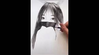 Cute Girl Drawing with Wearing a Mask