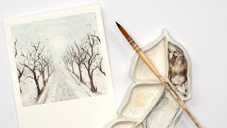 Watercolor polaroid snowscape for beginners - part 5