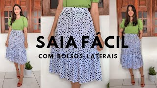 SAIA COM BABADO FRANZIDO com bolsos embutidos