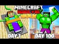 I Survived 100 DAYS as HULK in HARDCORE Minecraft!