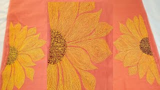 Sunflower Hand Embroidery Pattern On Saree | Bhagalpuri Silk Saree With Beautiful Sunflower Design