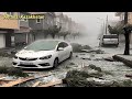 Windows and cars were damaged after Large hail fell in Astana, Kazakhstan