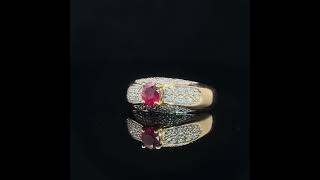 Natural 0.65ct Ruby Oval Solitaire \u0026 Diamond Pave Ring in 18k Yellow Gold